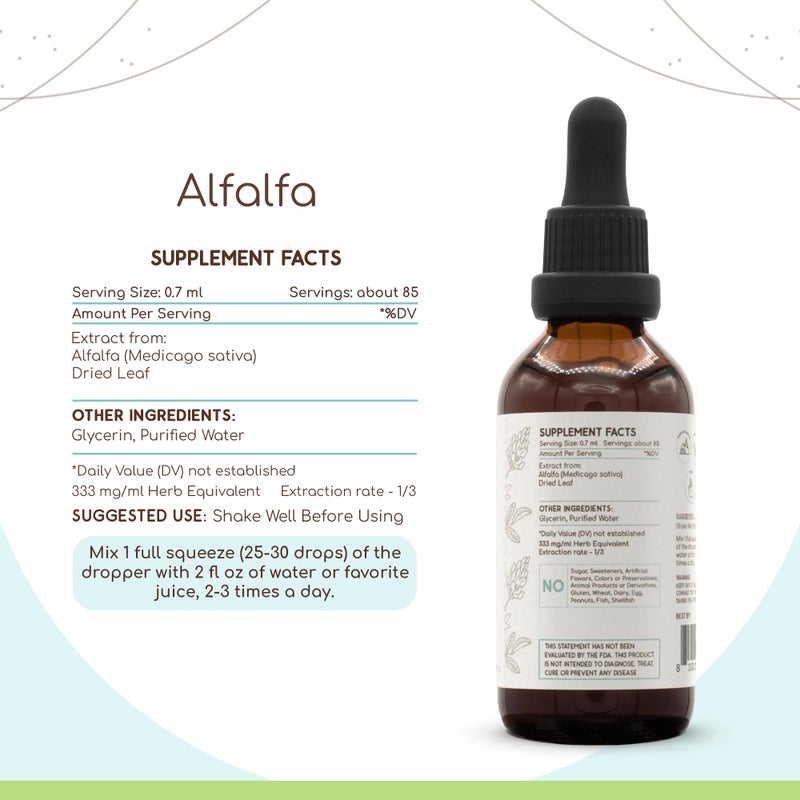 HerbEra Alfalfa B60 Alcohol-Free Herbal Extract Tincture, Concentrated Liquid Drops Natural Alfalfa 2 fl oz - Image 3
